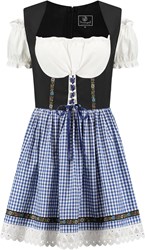 Sexy Dirndl Jurkje Zwart-Blauw Geblokt