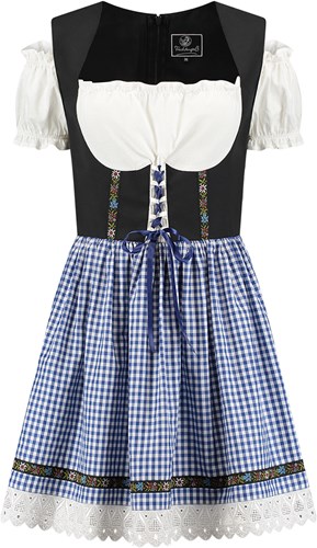 Sexy Dirndl Jurkje Zwart-Blauw Geblokt