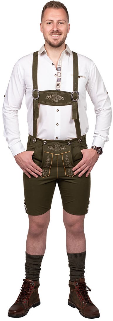 Lederhose kort bruin leer met vintage antieklook